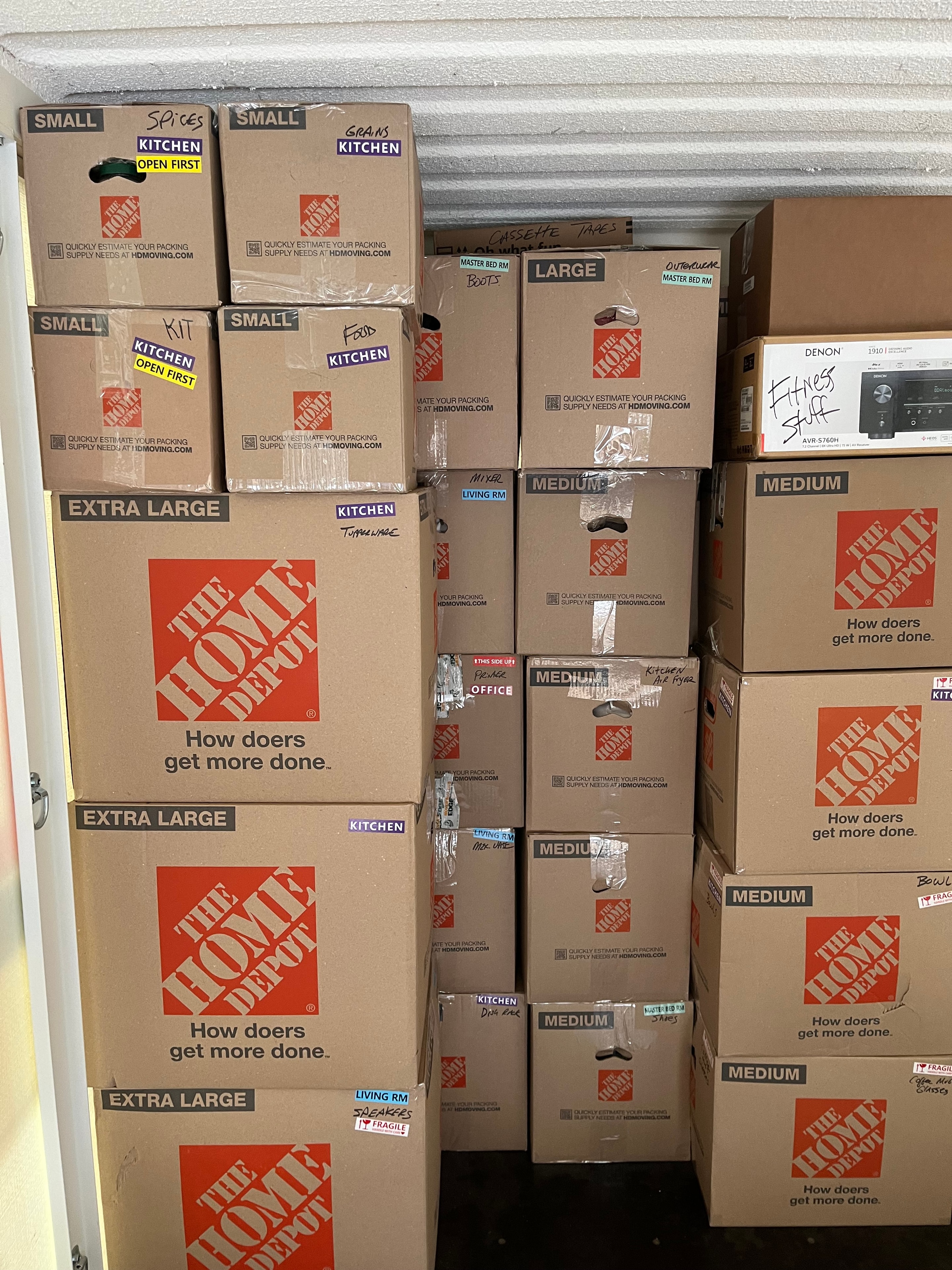 Packed and organized moving boxes